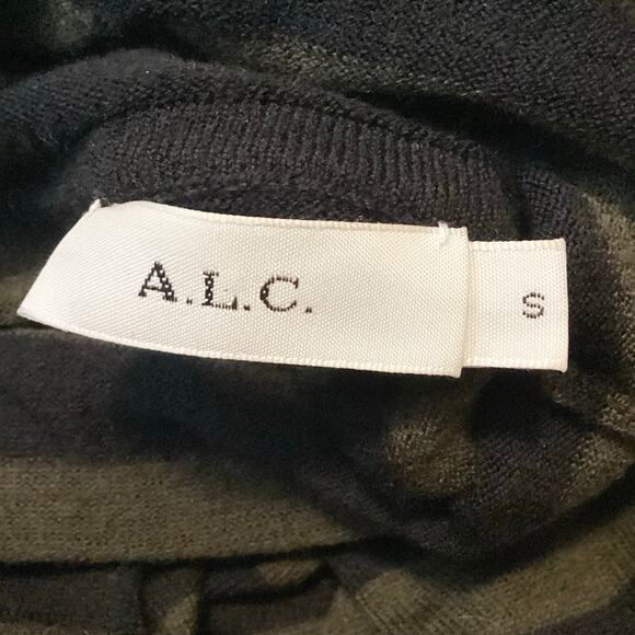 A.L.C. Olive Green Black Merino Wool Fine Gauge Lightweight Turtleneck Sweater S - Picture 7 of 9